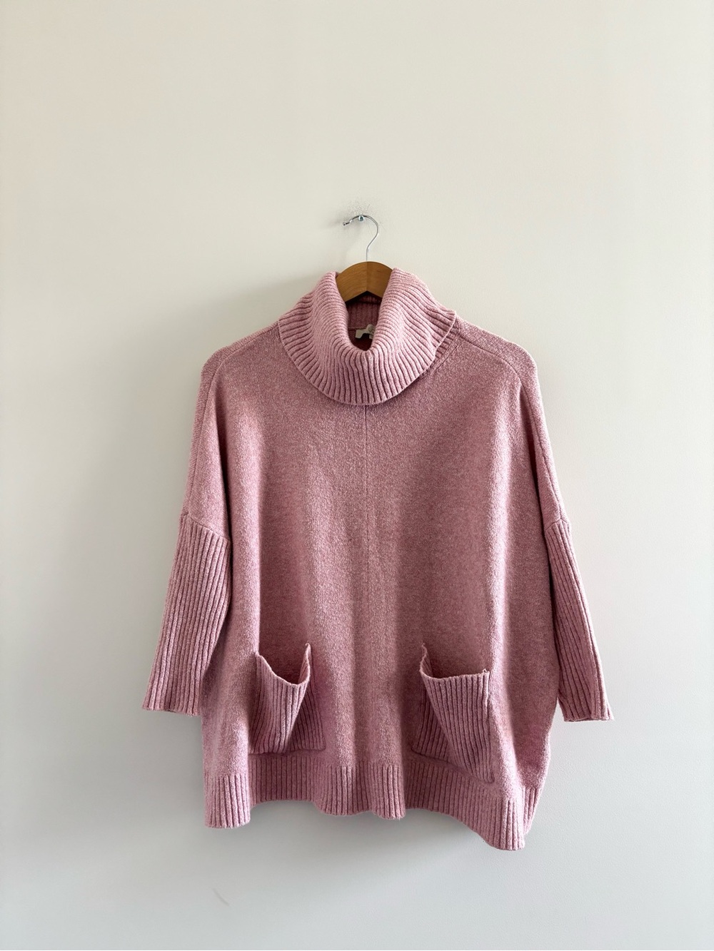 LOFT Sweater Pink Cotton Turtleneck Pockets Poncho Oversized Womens XS Preppy